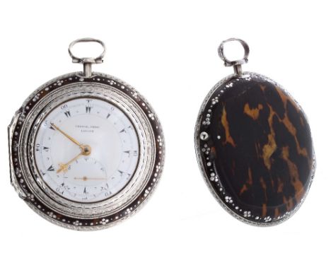 George Prior - Large fine and rare George IV silver and tortoiseshell verge 'subsidiary seconds' triple cased pocket watch ma