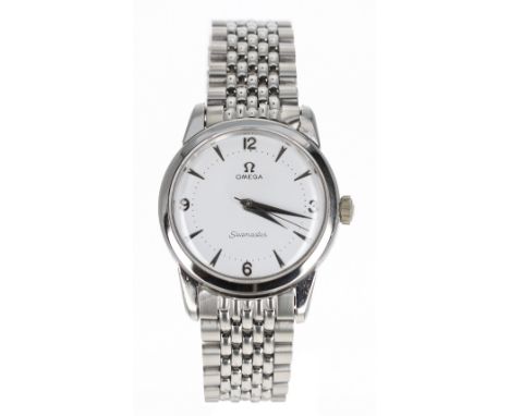 Omega Seamaster stainless steel gentleman's bracelet watch, circa 1956, serial no. 15985xxx, circular white dial with quarter