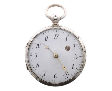 Continental white metal verge pocket watch, the fusee movement signed Riolle Dieppe, no. 424 with pierced engraved balance br