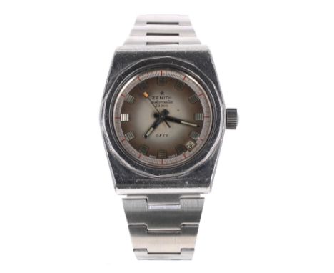 Zenith Defy 28800 automatic stainless steel gentleman's bracelet watch, circular grey two tone dial with hour markers, outer 
