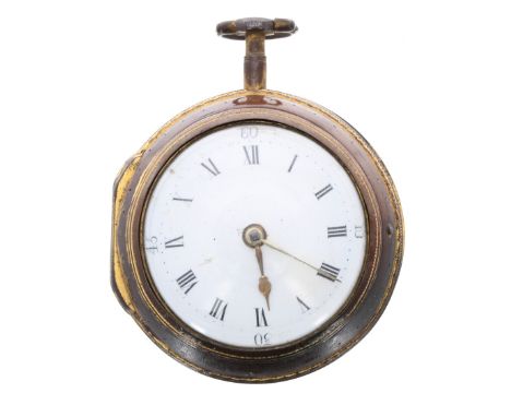 English gilt metal and horn pair cased verge pocket watch for repair, late 18th/early 19th century, the fusee movement signed