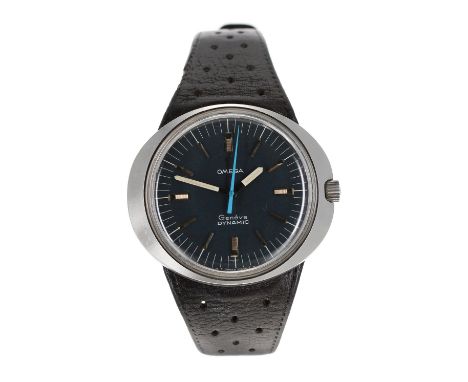 Omega Genéve Dynamic gentleman's wristwatch, circa 1970s, circular blue dial with baton markers, minute markers and blue cent