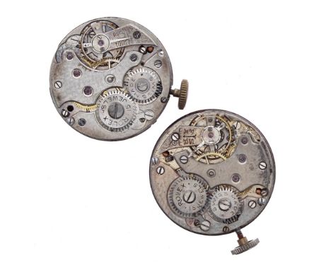 Rolex - Two Rolex 15 jewel wristwatch movements with enamel dials, 26mm