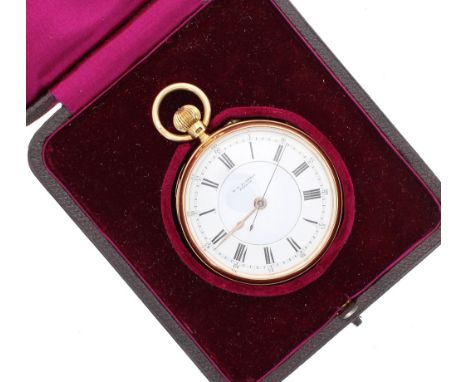 M. J. Russell, London 18ct centre second chronograph pocket watch, Chester 1903, signed three quarter plate gilt frosted leve
