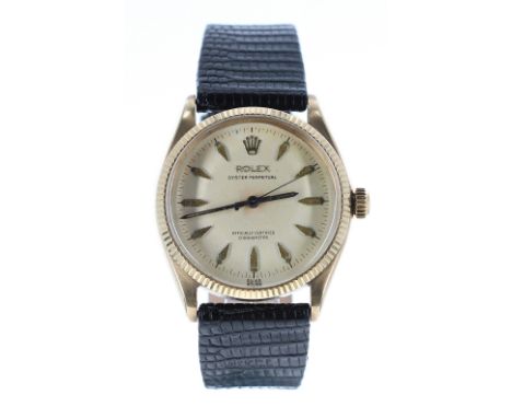 Rolex Oyster Perpetual Chronometer 9ct gentleman's wristwatch, ref. 6567, circa 1942, serial no. 198xxx,  fluted bezel, cream