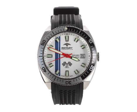 Rotary Aquaspeed GT Monza automatic stainless steel gentleman's wristwatch, circular silvered dial with blue stripe, luminous