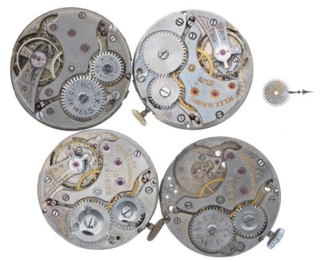 Rolex - Two Rolex 'Breguet Hairspring' 15 jewel wristwatch movements, one with signed dial, 29mm (one lacking balance cock, b