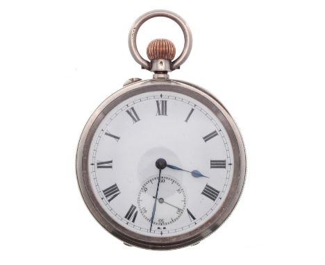 Longines silver (.925) lever pocket watch, import hallmarks London 1910, unsigned cal. 18.69N 7 jewel movement, with compensa