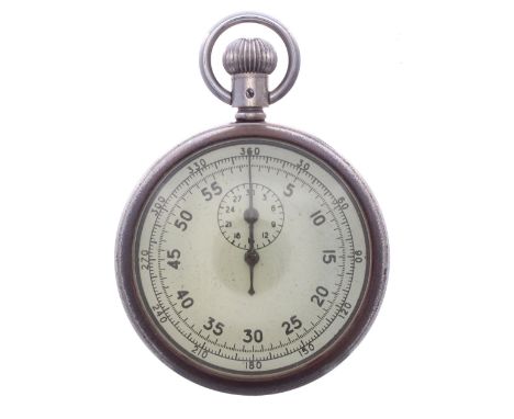 British Air Ministry nickel cased pocket stopwatch, the dial with Arabic numerals, subsidiary thirty minute recording dial, o