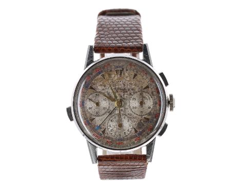 Rare Heuer 'Auto-Graph' retailed by Abercrombie &amp; Fitch Co chronograph stainless steel gentleman's wristwatch, circa 1953