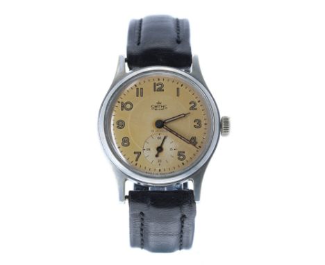Smiths De Luxe stainless steel gentleman's wristwatch, case no. 146468, circular dial with Arabic numerals, minute markers an