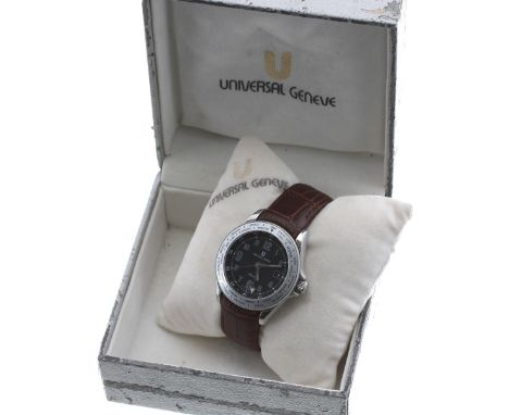 Universal Genéve GMT automatic stainless steel gentleman's wristwatch, ref. 873.435, serial no. 412xxxx, circular black dial 