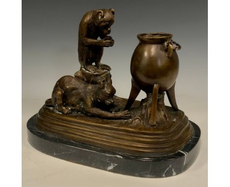 After Isidore Bonheur The Monkey &amp; The Cat Bronze figure group, marble plinth, 