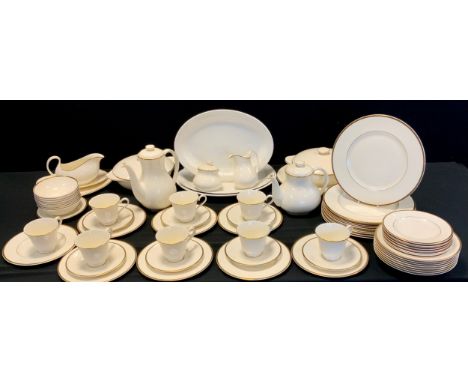 A Royal Doulton Romance cream and gilt dinner and tea service in  toe tureens and covers, dinner, side plates, soup bowls etc