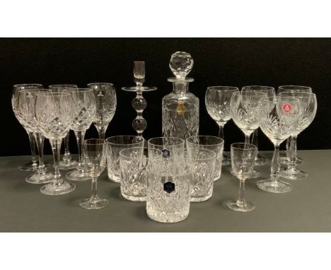 Glass - a set of six Royal Albert cut wine glasses, pair of Royal Doulton glasses, decanter, candlestick; etc 