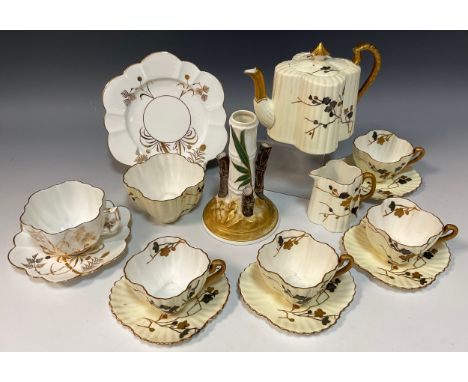 Wileman and Company 'Gold and silver thorns' pattern,no.3846, tea service for four comprised of a alex shaped tea pot, four t