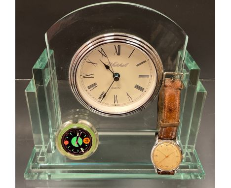 A mid 20th century Olma mechanical wind steel cased wristwatch, silvered dial, centre seconds, Roman numerals and bot markers