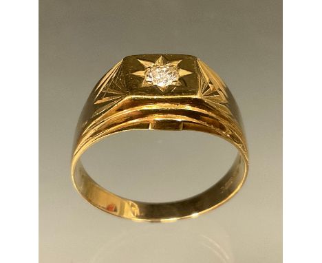 A Gentleman's diamond ring, round brilliant cut diamond approx 0.25ct, star set crest ,9ct gold shank, size Y/Z, 5.7g gross 