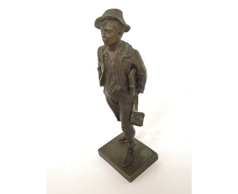 A Quality Early 20th Century bronze of a boy with folio and books signed base. Hight 18.5cm