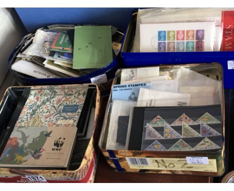 Seven tins containing unused special edition stamp books numerous other used stamp books first day covers and other philateli