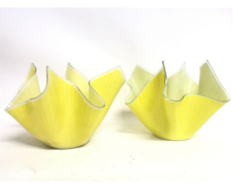 A pair of vintage yellow art glass dishes. This lot cannot be posted