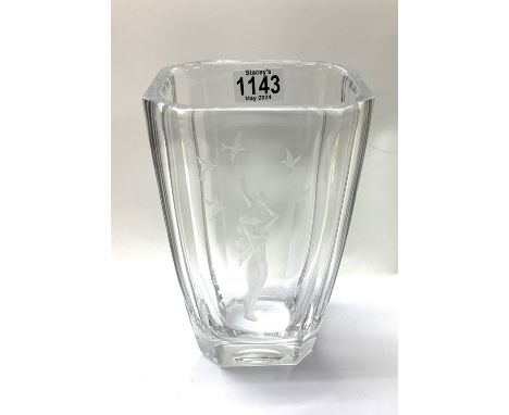 Sven Palmqvist (1906-1984) Orrefors, A tapering octagonal vase, etched with a nude female figure and five birds to one side, 