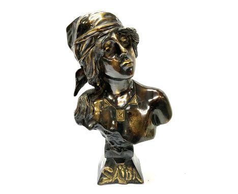 After Emmanuel Villanis, an Art Nouveau style bronze bust titled Saida, H.30cm.