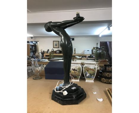 A heavy bronze lady figure lamp with marble base.