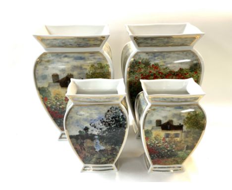 2 pairs of Modern Goebel porcelain vases with Claude Monet artwork decoration. (D) 18cm/26cm.