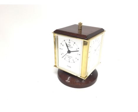 A Sewills of Liverpool four dial desk timepiece with clock barometer thermometer and hygrometer. Approx 12cm tall.