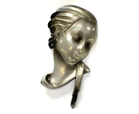 Austrian cold painted enamel bronze head wall mask signed Lorenz by Josef Lorenzl (1892-1950). 21cm.