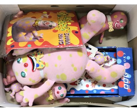 A Collection of vintage Mr Blobby merchandise including figures, swim ring etc