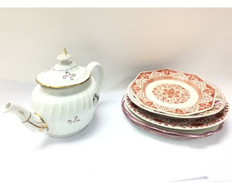A Flight Barr & Barr tea pot (damaged and restored) and plates including Mintons and other. Postage category D. NO RESERVE