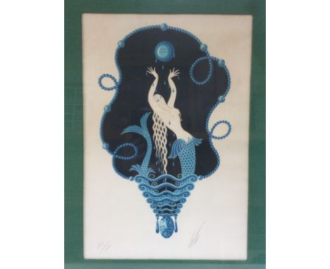 Erte (Romain De Tirtoff) 1892-1990. A framed and glazed limited edition signed and numbered lithograph print of a mermaid, 73