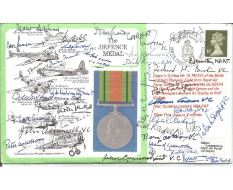 WW2 Award The Defence Medal cover signed by 20 Victoria Cross winner, 27 autograph in all WW2 DM medal winners. Includes Ervi