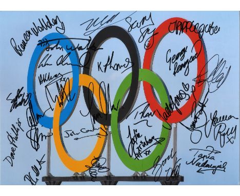 Olympic medal winners multiple signed 16 x 12 colour photo. Signed by over 20 Olympians inc Dave Phillips, Brenda Wakden, Joh