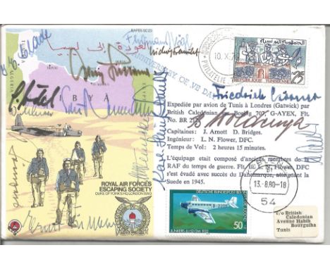 The Glorious Dozen JG27 Luftwaffe aces multisigned Escape from Libya RAF Escaping Society cover. Only 124 covers signed by A 