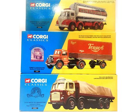 Three Corgi Classics; 13701 Foden Arrow Bulk, 18402 Bedford Arctic Terrys, 24501 Leyland Rigid J&amp;A Smith. All in excellen