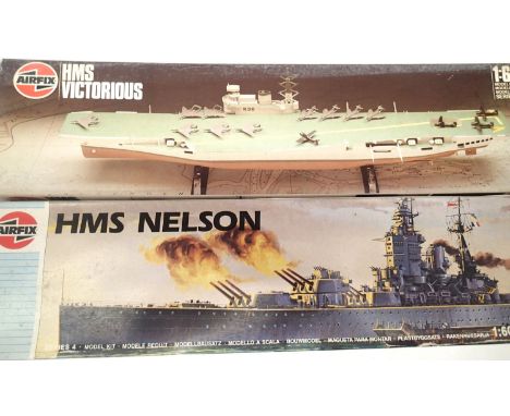 Two Airfix 1:600 scale ship kits HMS Nelson and HMS Victorious, contents unchecked. P&amp;P Group 1 (£14+VAT for the first lo