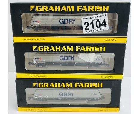 3x Graham Farish N Gauge GBRF Hopper Wagons P&amp;P Group 1 (£14+VAT for the first lot and £1+VAT for subsequent lots) 