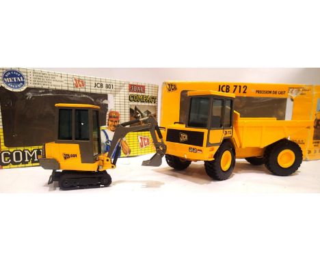 Two Joal 1:35 scale plant related JCB articulated dumper and JCB mini digger. Excellent condition, boxes poor. P&amp;P Group 