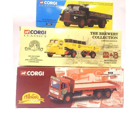 Three Corgi Classic Commercials; 20001 Bedford Riding, 15201 Scammell M&amp;B and 26101 Albion DW Ward, all in good - very go