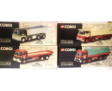 Four Corgi 1:50 scale guy wagons; 24901 dropside, 29001 six wheel platform, 24102 platform and load and 29301 tipper. All in 