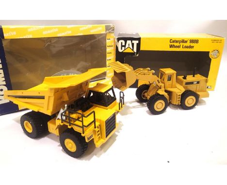 Joal 1:50 scale Komatsu HD605 dumper, one rear strut missing, and an ERTL 1:50 scale CAT 988B loader, all in very good condit