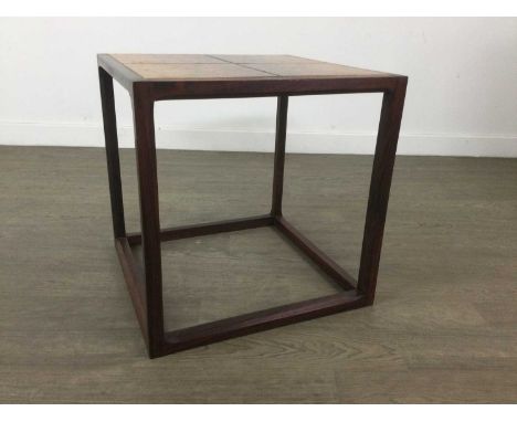 ROSEWOOD TEA TABLE BY KAI KRISTIANSEN FOR AKSEL KJAERSGAARD,the square top inset with ceramic tiles, 45cm wide, 45cm high