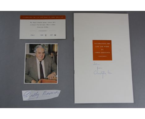 Christopher Lee personally signed Cubby Broccoli Memorial Service event booklet, celebrating the Life and Work of Cubby Brocc