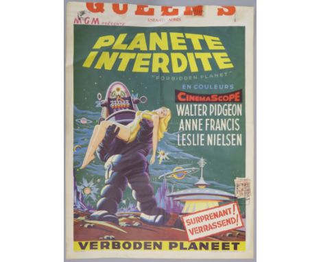 "Forbidden Planet" original Belgian film poster, folded, featuring full colour artwork of Robbie the Robot, with original sta