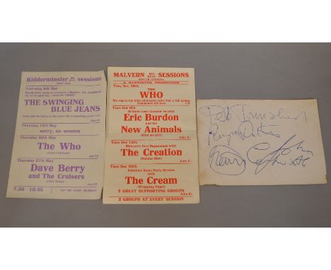THE WHO original hand-signed card with early autographs from band members - guitarist and singer Pete Townshend, lead singer 