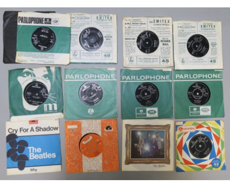 Thirteen Beatles 7 inch singles inc Polydor 52275 p/s (German), NH 52317, Parlophone R 5015, R 5570 p/s, R5675, R5452, R5200,