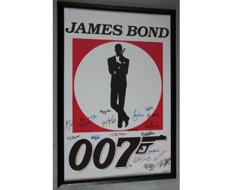 James Bond multi signed festival poster with 18 autographs of James Bond stars including George Lazenby 007, Timothy Dalton, 